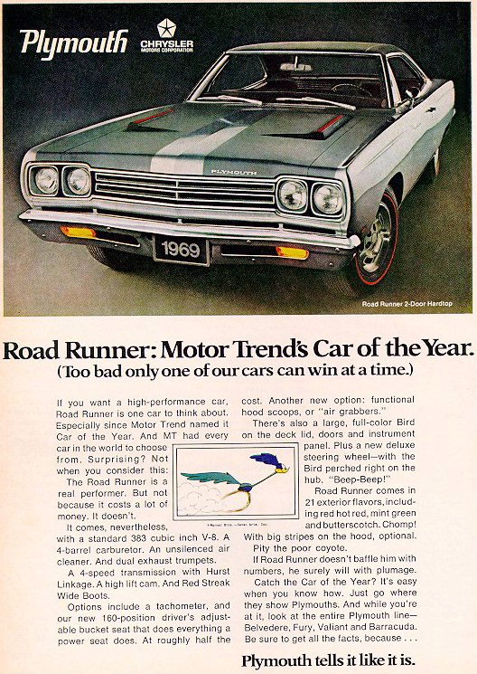 1969 Plymouth Road Runner Factory Advertisement. 
