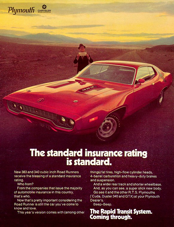 1971 Plymouth Road Runner Factory Advertisement.