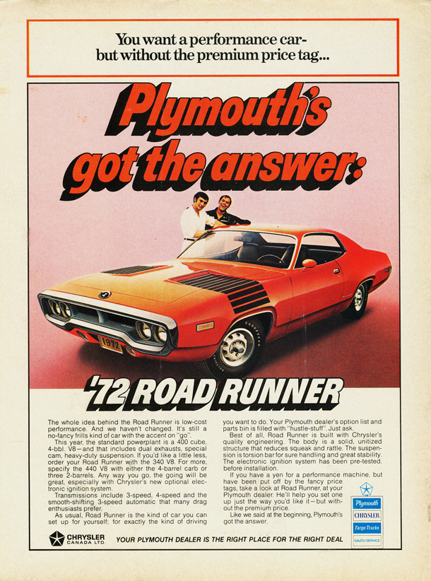 1972 Plymouth Road Runner Factory Advertisement. 